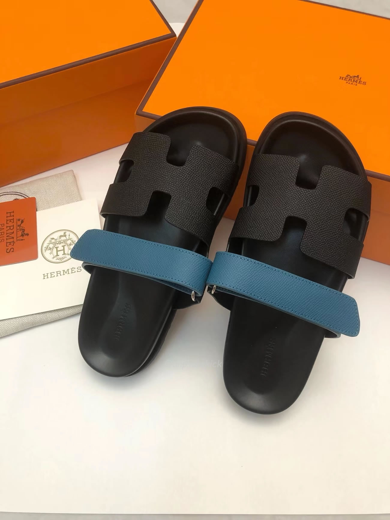 Hermes Chypre Sandal Noir Bleu Celeste (3) - newkick.vip